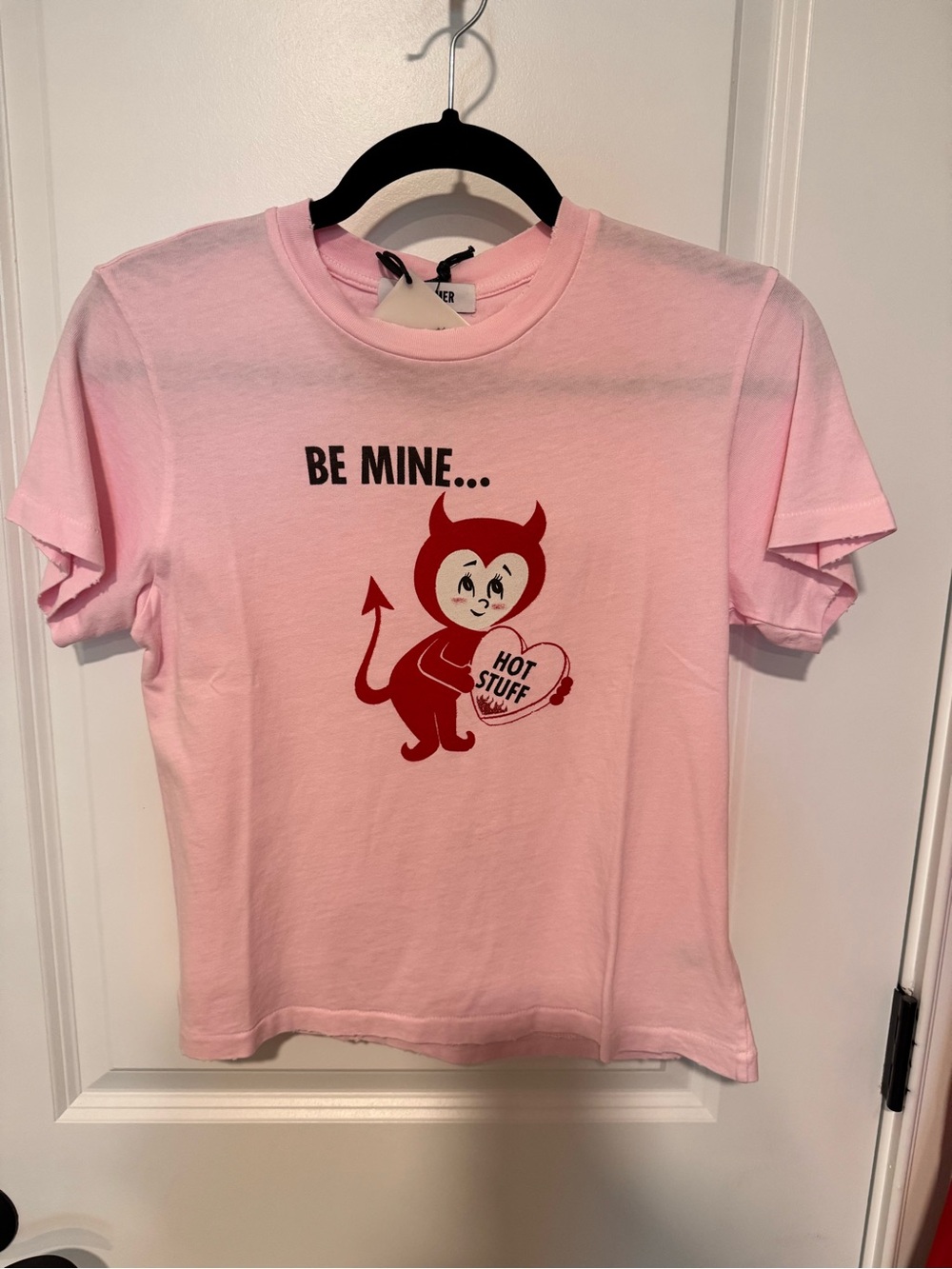 NWT Daydreamer Pink Be Mine Hot Stuff Devil Raw Hem Baby Tee M